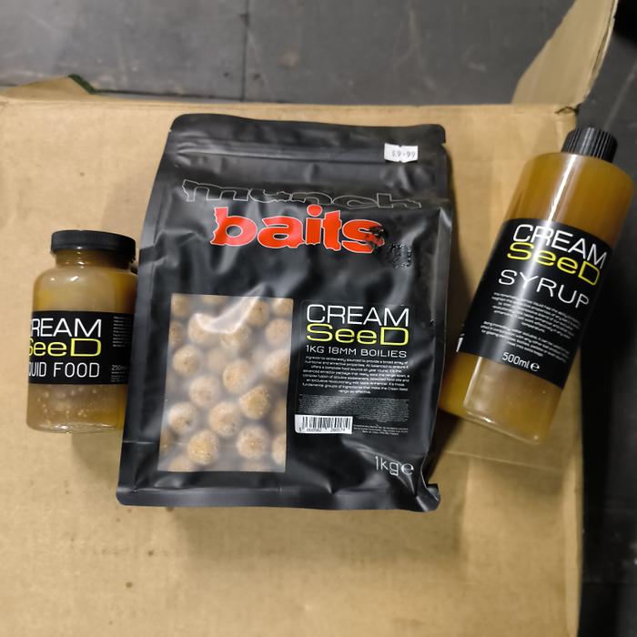 Munch Baits Boilies, Liquid, Syrup Cream Seed 1kg 18mm (Boilies), 250ml (Liquid Food), 500ml (Syrup)